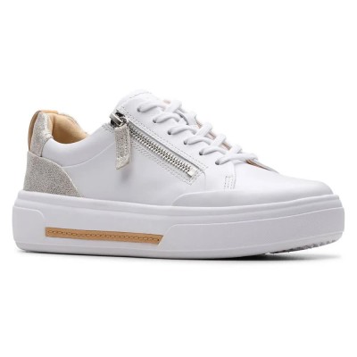 обувки,дамски,маратонки,clarks,shoes,hollyhock,trainers,silver,combi,leather,(white)