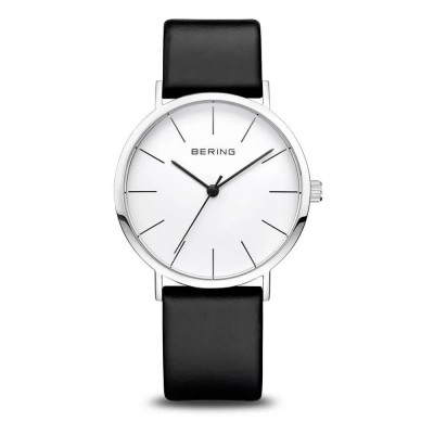 часовник,часовници,bering,13436,404,watch,silver,(black,leather,white)