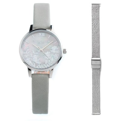 часовник,часовници,olivia,burton,obgset111,watch,grey,(grey,leather,grey)