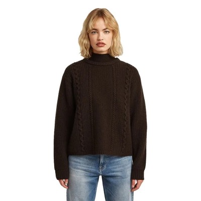 блуза,дамски,пуловери,дамски,плетени,дрехи,g,star,cable,double,collar,sweater,brown,(deep,brown)