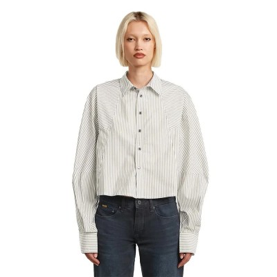 риза,с,дълъг,ръкав,дамски,ризи,g,star,macro,balloon,long,sleeve,shirt,white,(dark,olive,bold,stripe)