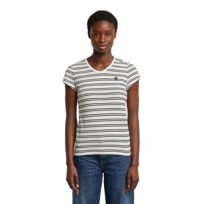тениска,дамски,тениски,g,star,stripe,eyben,slim,short,sleeve,v,neck,t,shirt,white,(milk,dark,black,double,stripe)