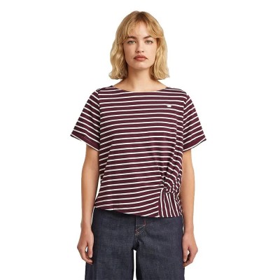 тениска,дамски,тениски,g,star,striped,knot,short,sleeve,t,shirt,purple,(maroon,milk,stripe)