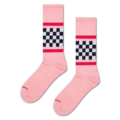 чорапи,мъжки,чорапи,дамски,чорапи,happy,socks,checked,stripe,sneaker,crew,socks,pink,(pink)