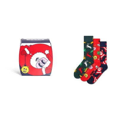 чорапи,мъжки,чорапи,дамски,чорапи,happy,socks,stuck,in,the,chimney,gift,set,crew,socks,3,pairs,multicolor,(red)