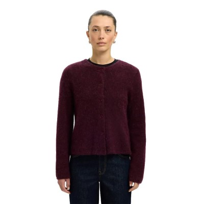 жилетка,дамски,пуловери,дамски,плетени,дрехи,selected,lulu,new,cardigan,fig,melange,(red)