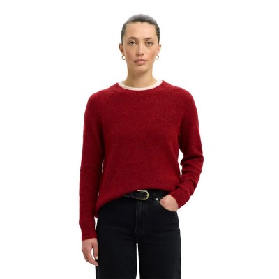 блуза,дамски,пуловери,дамски,плетени,дрехи,selected,lulu,sweater,equestrian,red,melange,(red)