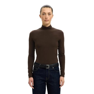 тениска,дамски,тениски,selected,manja,long,sleeve,high,neck,t,shirt,brown,(delicioso)