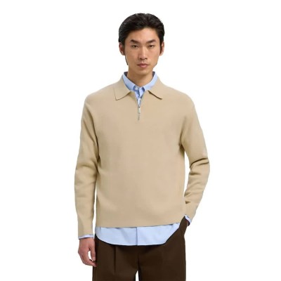 блуза,мъжки,пуловери,selected,teller,relaxed,fit,half,zip,sweater,oatmeal