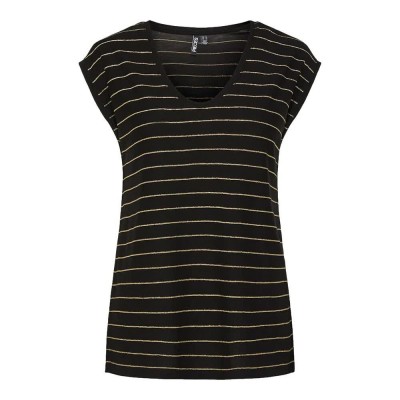 тениска,дамски,тениски,pieces,billo,lurex,stripes,short,sleeve,t,shirt,black,wide,gold,lurex,(black)