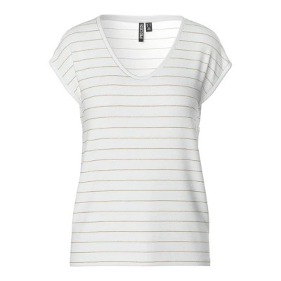 тениска,дамски,тениски,pieces,billo,lurex,stripes,short,sleeve,t,shirt,bright,white,wide,gold,lurex,(white)