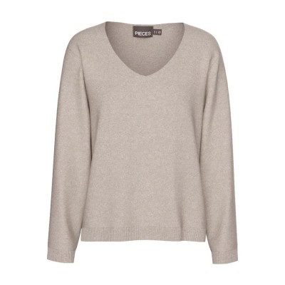 блуза,дамски,пуловери,дамски,плетени,дрехи,pieces,bree,v,neck,sweater,crockery,melange,(beige)