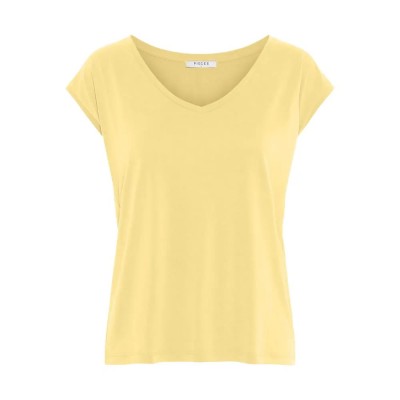 тениска,дамски,тениски,pieces,kamala,short,sleeve,v,neck,t,shirt,pale,banana,(yellow)