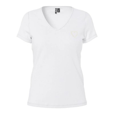 тениска,дамски,тениски,pieces,new,billy,short,sleeve,v,neck,t,shirt,bright,white,gold,heart,outline,(white)