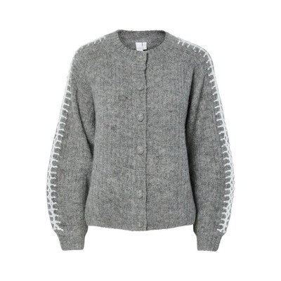 жилетка,дамски,пуловери,дамски,плетени,дрехи,yas,olly,cardigan,medium,grey,melange,star,white,details