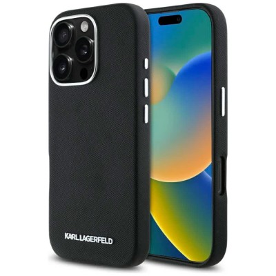 други,аксесоари,karl,lagerfeld,saffiano,metal,logo,magsafe,iphone,16,pro,phone,case,black,(black)