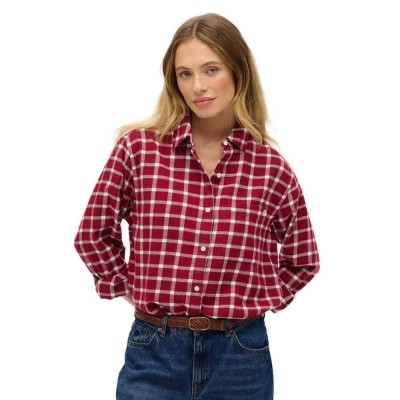 карирана,риза,дамски,блузи,дамски,ризи,superdry,check,flannel,boyfriend,long,sleeve,shirt,burgundy,check,(red)