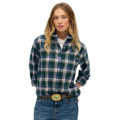 карирана,риза,дамски,блузи,дамски,ризи,superdry,check,flannel,boyfriend,long,sleeve,shirt,green,mix,check,(green)