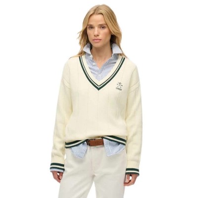 блуза,дамски,пуловери,дамски,плетени,дрехи,superdry,cricket,club,sweater,off,white