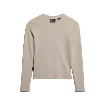 тениска,дамски,тениски,superdry,essential,logo,gd,rib,long,sleeve,t,shirt,beige,(off,grey)