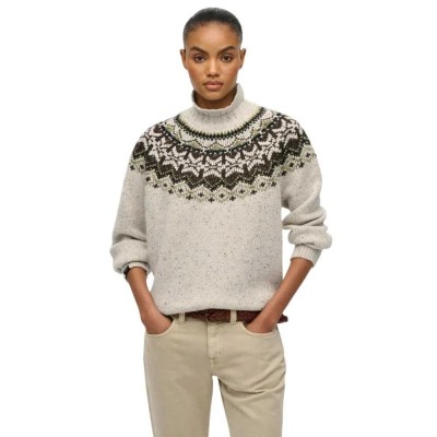 блуза,дамски,пуловери,дамски,плетени,дрехи,superdry,fairisle,high,neck,sweater,off,white,multi