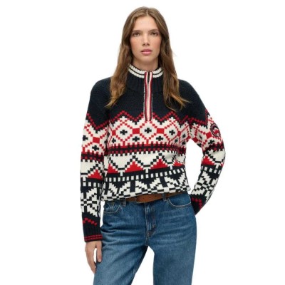 блуза,дамски,пуловери,дамски,плетени,дрехи,superdry,intarsia,half,zip,sweater,eclipse,navy,multi