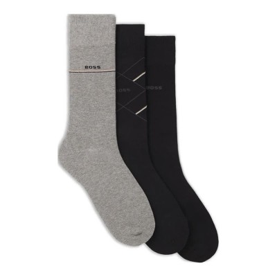чорапи,мъжки,чорапи,boss,icon,10273957,socks,3,pairs,black,grey,(black)