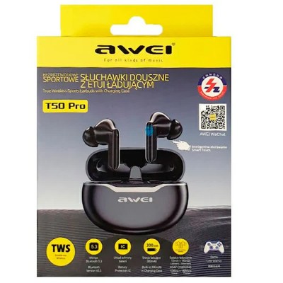 слушалки,слушалки,awei,5.3,t50,enc+,wireless,earphones,black