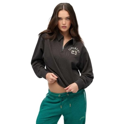 блуза,дамски,блузи,superdry,athletic,collared,half,zip,sweatshirt,bison,black,(black)