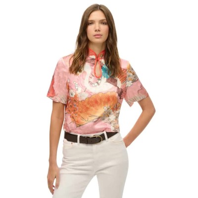 тениска,дамски,тениски,superdry,mandarin,jacquard,short,sleeve,t,shirt,kam,coral,(pink)