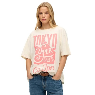 тениска,дамски,тениски,superdry,neon,rainbow,oversized,short,sleeve,t,shirt,cream,(beige)