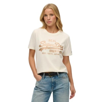 тениска,дамски,тениски,superdry,vintage,logo,metallic,short,sleeve,t,shirt,cream,(beige)