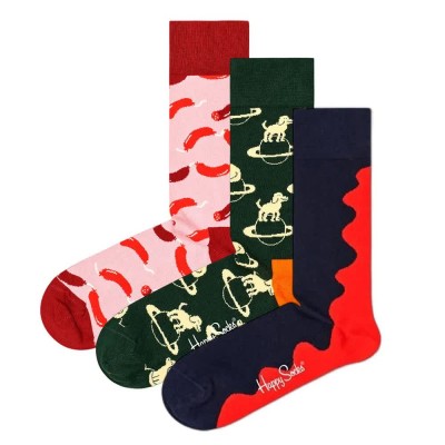 чорапи,мъжки,чорапи,happy,socks,wave,spacedog,and,sausage,long,socks,3,pairs,multicolor