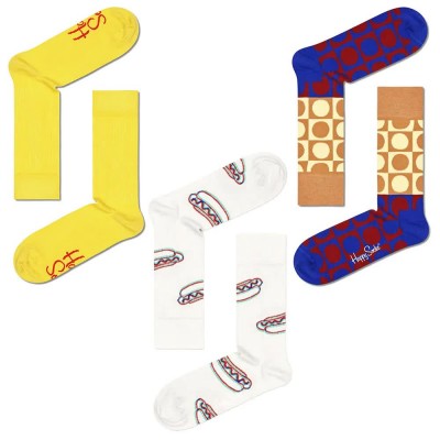 чорапи,мъжки,чорапи,happy,socks,yellow,and,white,long,socks,3,pairs,multicolor