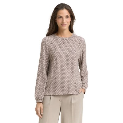 тениска,дамски,тениски,tom,tailor,1044923,cosy,long,sleeve,t,shirt,beige,(brown,graphical,minimal)