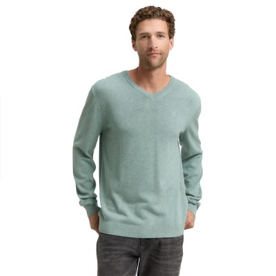 блуза,мъжки,пуловери,tom,tailor,1039811,basic,knit,v,neck,sweater,dark,smoke,green,melange