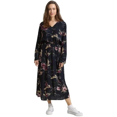 рокля,дамски,поли,и,рокли,tom,tailor,1047648,long,sleeve,dress,black,(big,flower,design)