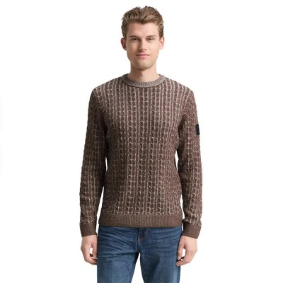 блуза,мъжки,пуловери,tom,tailor,1049475,sweater,brown,(brown,offwhite,plated)