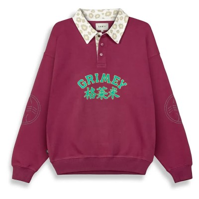 блуза,с,яка,мъжки,пуловери,дамски,пуловери,grimey,royal,paw,pique,polo,sweatshirt,pink,(wine)