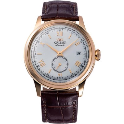 часовник,часовници,orient,watches,bambino,38,small,seconds,watch,chocolate,brown,silver,grey,(golden)