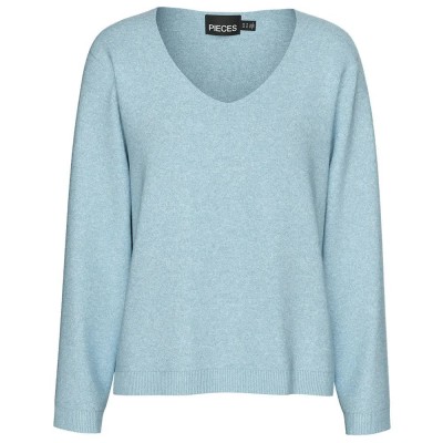 блуза,дамски,пуловери,дамски,плетени,дрехи,pieces,bree,v,neck,sweater,cashmere,blue,(blue)