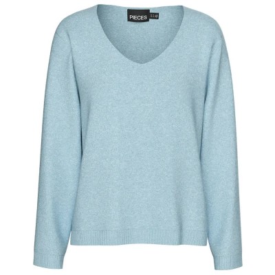 блуза,дамски,пуловери,дамски,плетени,дрехи,pieces,bree,v,neck,sweater,cashmere,blue,melange,(blue)