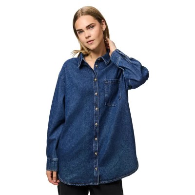 риза,с,дълъг,ръкав,дамски,блузи,дамски,ризи,pieces,maisie,long,sleeve,shirt,dark,blue,denim,(blue)