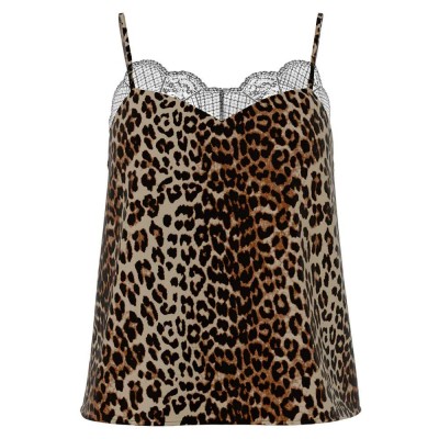 тениска,дамски,тениски,pieces,tiffany,strap,lace,sleeveless,t,shirt,black,leopard,(brown)