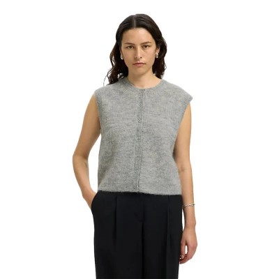 потник,дамски,пуловери,дамски,плетени,дрехи,selected,lulu,knitted,vest,light,grey,melange,(grey)