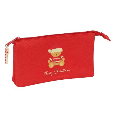канцеларски,принадлежности,safta,842503744,bear,happy,holidays,triple,pencil,case,red