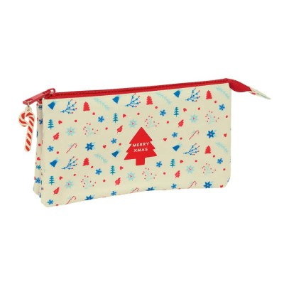 канцеларски,принадлежности,safta,842506744,icons,merry,xmas,triple,pencil,case,beige,(multicolor)