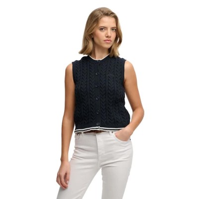 потник,дамски,топове,superdry,cable,button,down,sleeveless,top,black,(eclipse,navy)