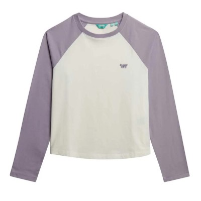 фланелка,с,дълъг,ръкав,дамски,топове,superdry,essential,logo,baseball,long,sleeve,top,white,purple,(off,white,brassica,lilac)