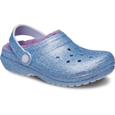 детски,сандали,и,чехли,crocs,classic,lined,glitter,clogs,blue,(frosted,glitter)